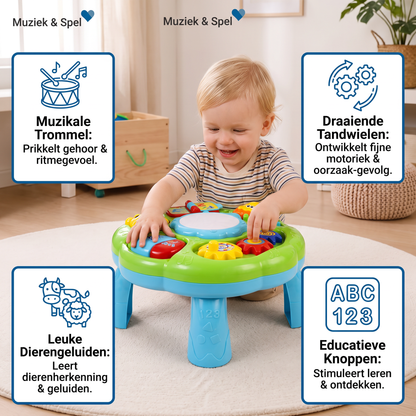Baby Muziek Activiteitentafel Speelgoed met Trommel, Tandwielen en Dierengeluiden