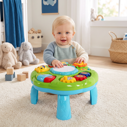 Baby Muziek Activiteitentafel Speelgoed met Trommel, Tandwielen en Dierengeluiden