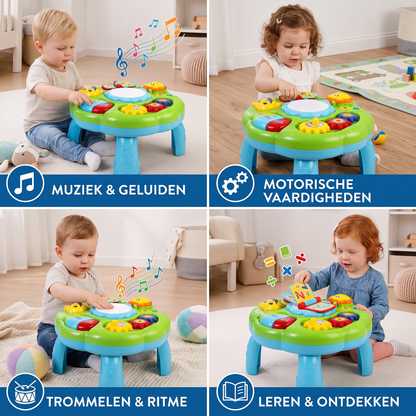 Baby Muziek Activiteitentafel Speelgoed met Trommel, Tandwielen en Dierengeluiden