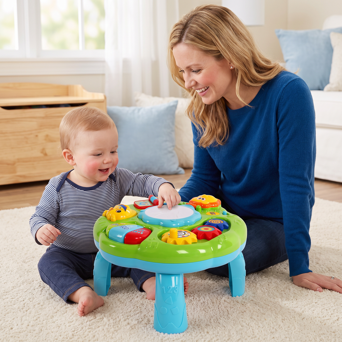 Baby Muziek Activiteitentafel Speelgoed met Trommel, Tandwielen en Dierengeluiden