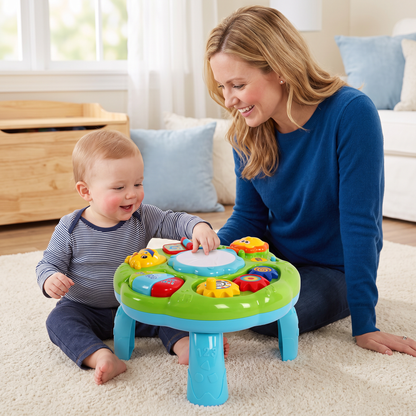 Baby Muziek Activiteitentafel Speelgoed met Trommel, Tandwielen en Dierengeluiden