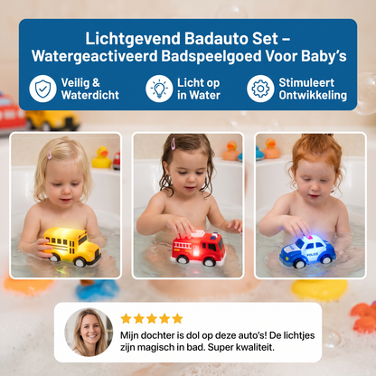 Lichtgevend Badauto Set – Watergeactiveerd Badspeelgoed Voor Baby's