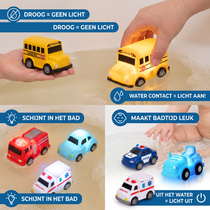 Lichtgevend Badauto Set – Watergeactiveerd Badspeelgoed Voor Baby's