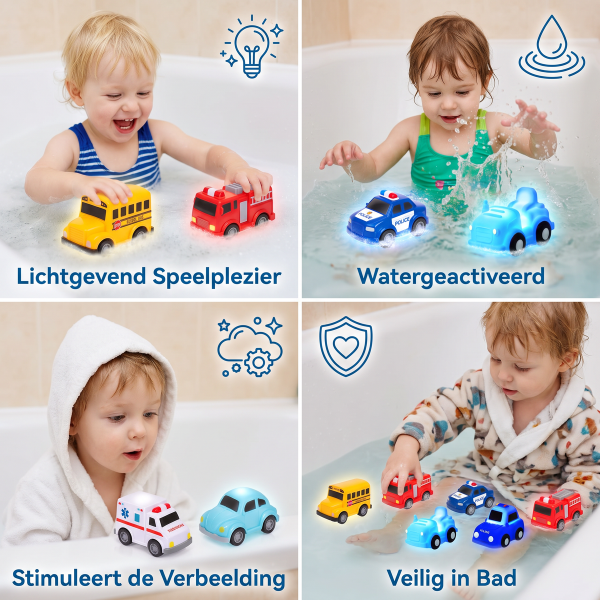 Lichtgevend Badauto Set – Watergeactiveerd Badspeelgoed Voor Baby's