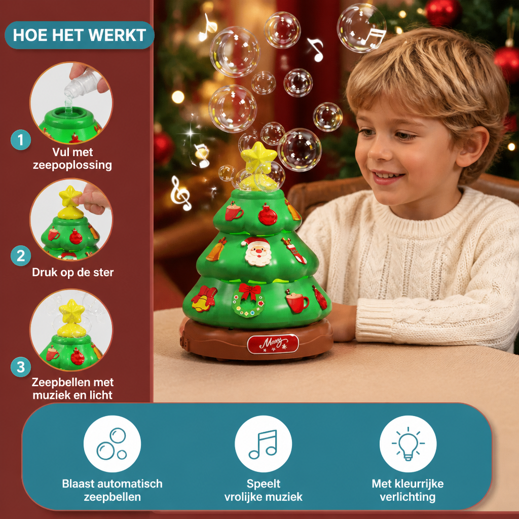 Muzikale Kerstboom Met Zeepbellen En Stickers Om Te Versieren