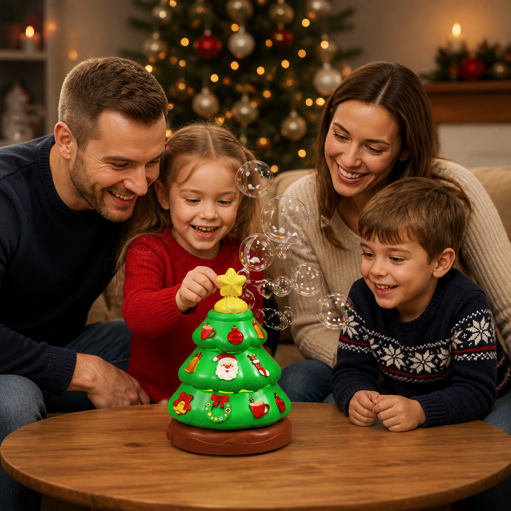 Muzikale Kerstboom Met Zeepbellen En Stickers Om Te Versieren