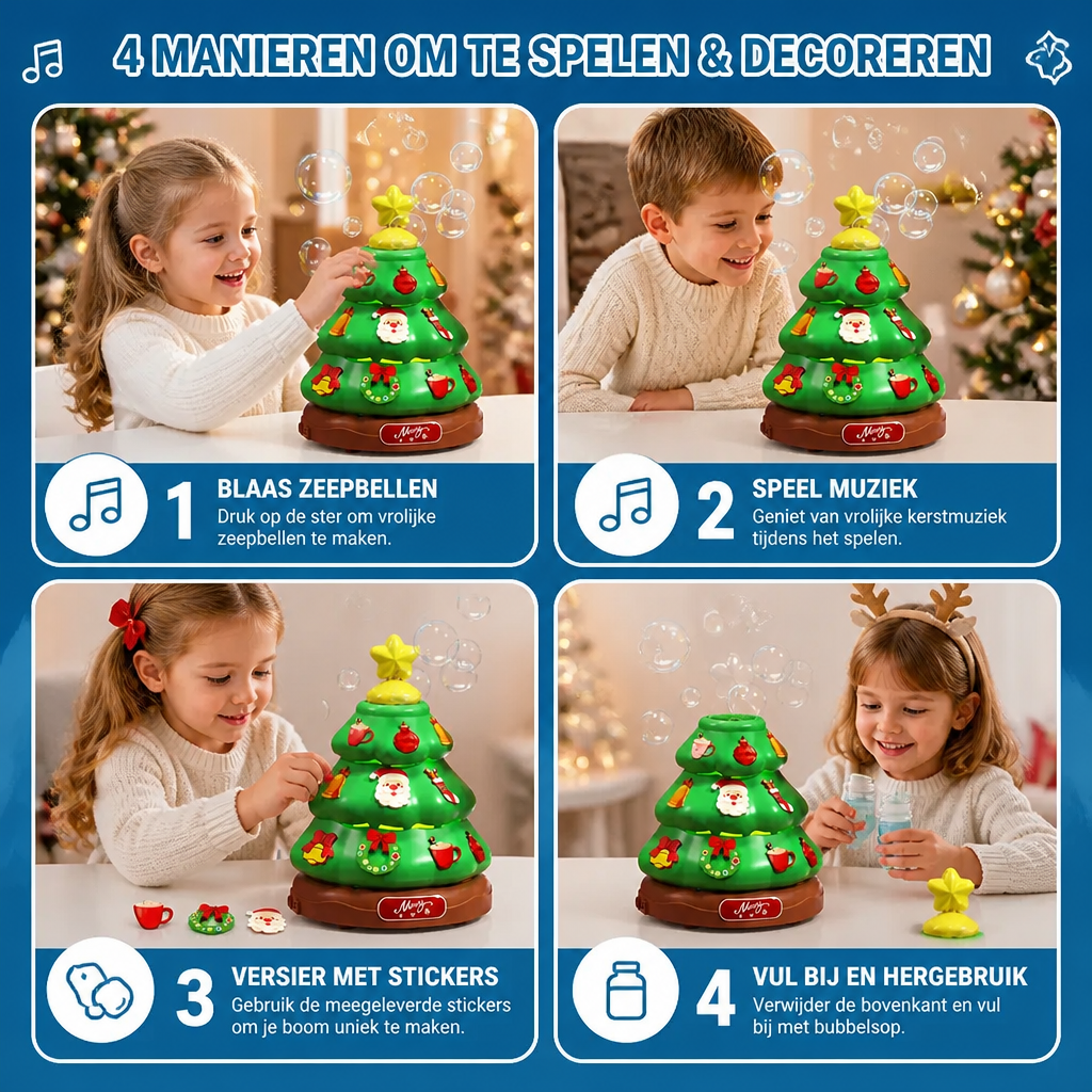 Muzikale Kerstboom Met Zeepbellen En Stickers Om Te Versieren