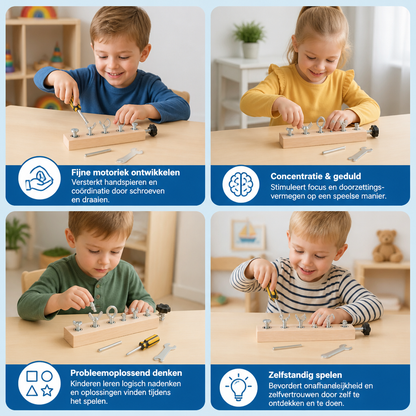 Montessori Houten Schroefspel – Fijne Motoriek & Concentratietraining Voor Kinderen