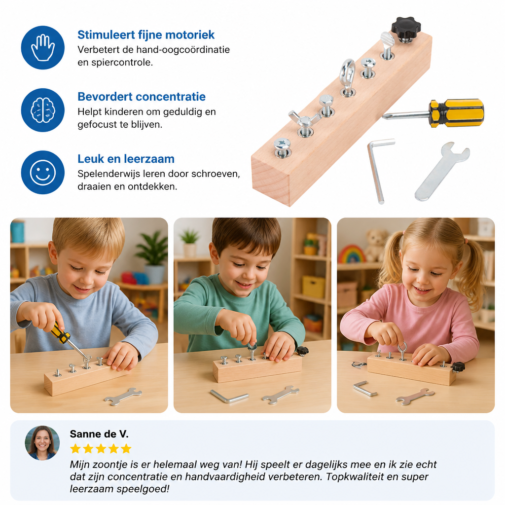 Montessori Houten Schroefspel – Fijne Motoriek & Concentratietraining Voor Kinderen