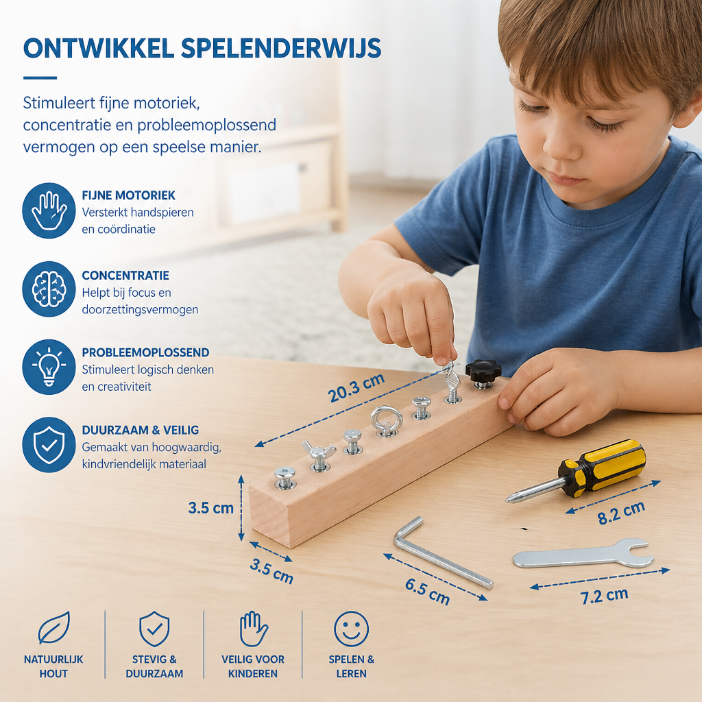 Montessori Houten Schroefspel – Fijne Motoriek & Concentratietraining Voor Kinderen