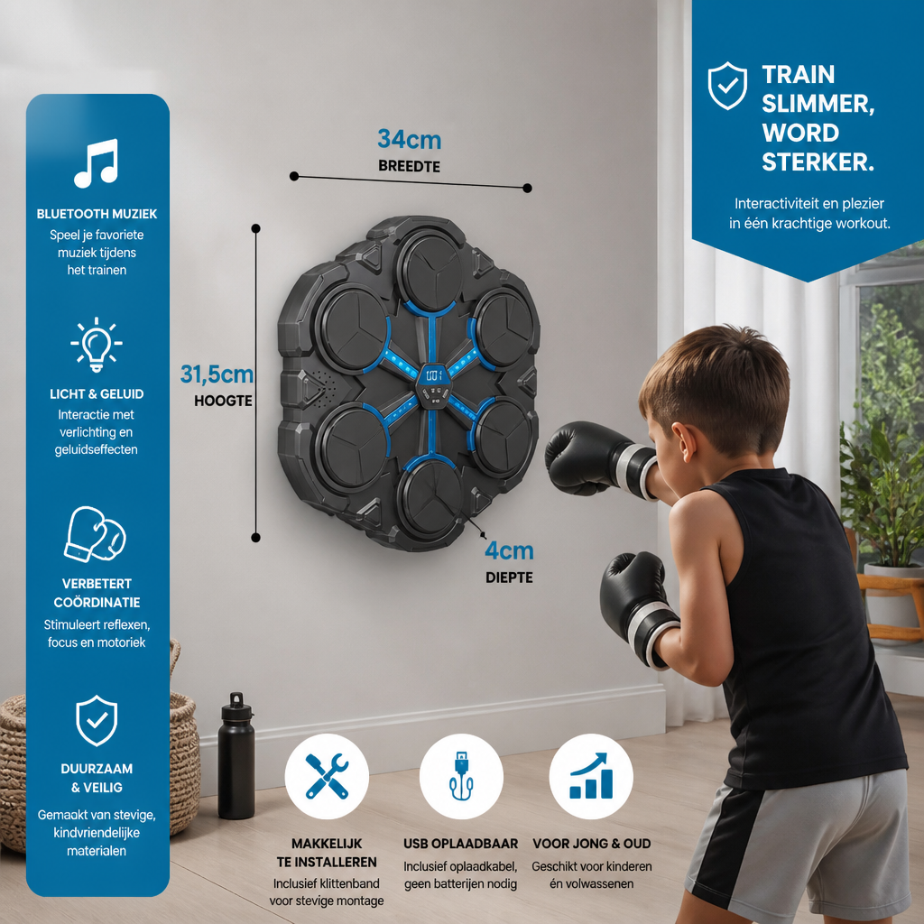 Bluetooth Muziek-Bokstrainer Voor Aan De Muur – Interactief Boksdoel Met Licht & Geluid