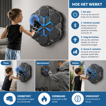 Bluetooth Muziek-Bokstrainer Voor Aan De Muur – Interactief Boksdoel Met Licht & Geluid