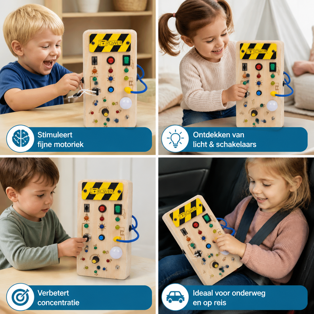 Montessori Sensorisch Houten Bord Met Licht & Schakelaars – Motorisch Speelgoed Voor Kinderen