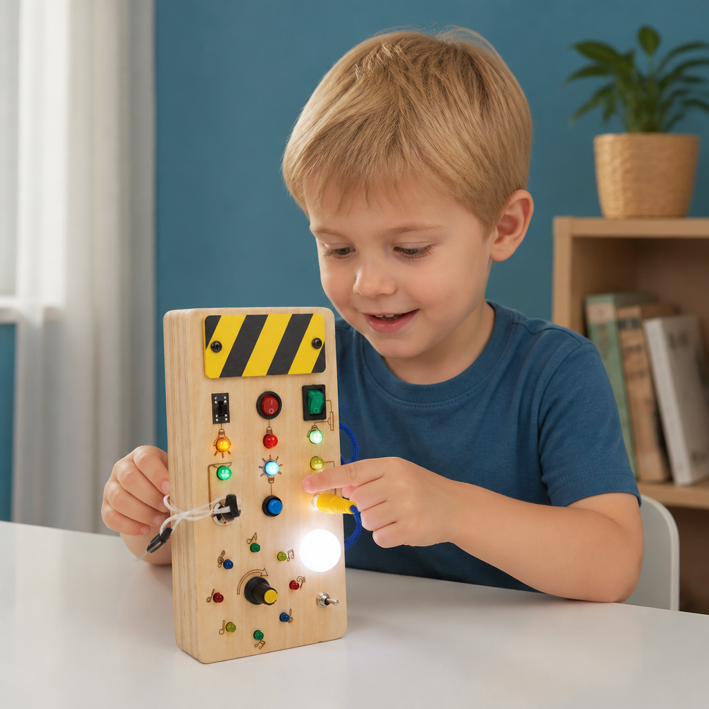 Montessori Sensorisch Houten Bord Met Licht & Schakelaars – Motorisch Speelgoed Voor Kinderen