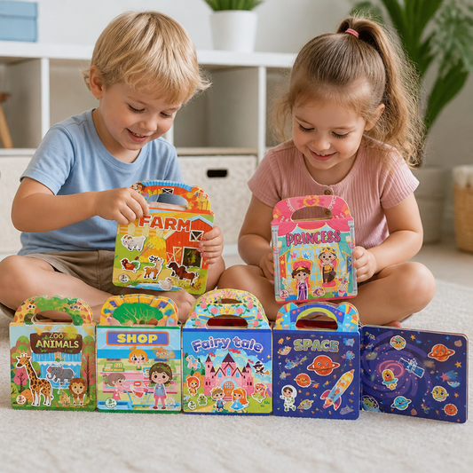 Herbruikbare Montessori-Stickerboeken Met Verschillende Themawerelden