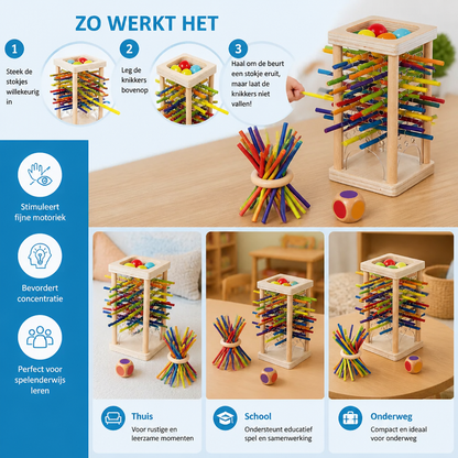 Educatief 3-in-1 Houten Behendigheidsspel Met Knikkers En Stokjes