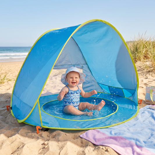 Pop-up babystrandtent met geïntegreerd zwembad & UV-bescherming – Draagbare zonbescherming voor kinderen