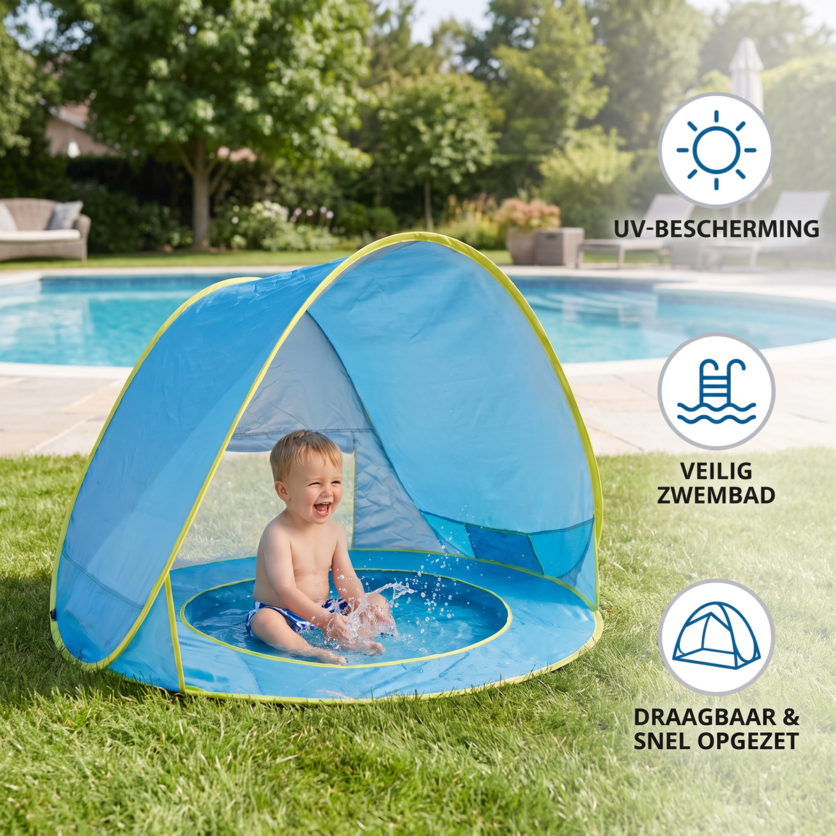 Pop-up babystrandtent met geïntegreerd zwembad & UV-bescherming – Draagbare zonbescherming voor kinderen