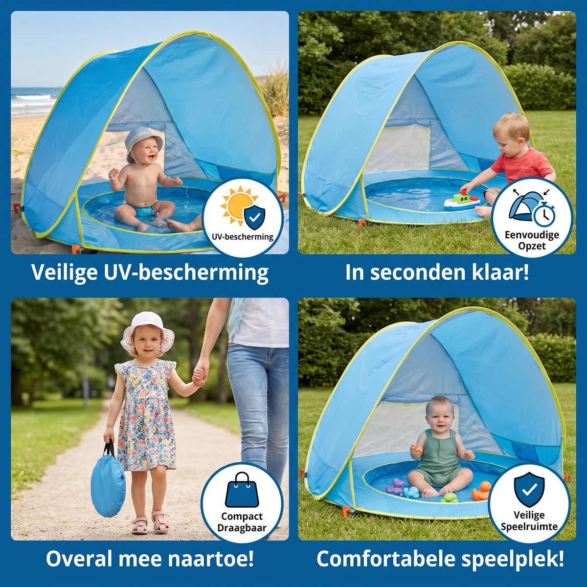 Pop-up babystrandtent met geïntegreerd zwembad & UV-bescherming – Draagbare zonbescherming voor kinderen