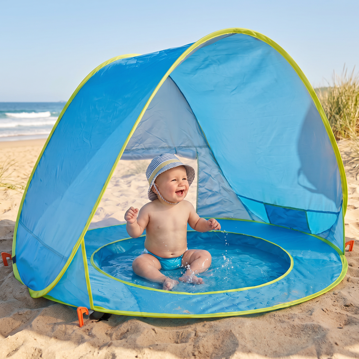 Pop-up babystrandtent met geïntegreerd zwembad & UV-bescherming – Draagbare zonbescherming voor kinderen