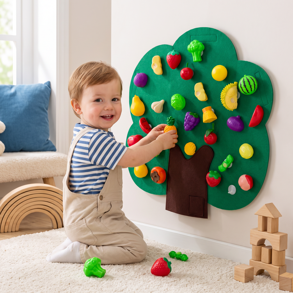 Activiteitenbord „Fruitboom” van Vilt – Montessori Leerspeelgoed