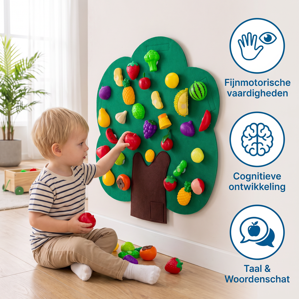 Activiteitenbord „Fruitboom” van Vilt – Montessori Leerspeelgoed