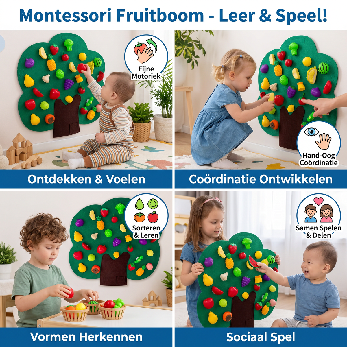 Activiteitenbord „Fruitboom” van Vilt – Montessori Leerspeelgoed