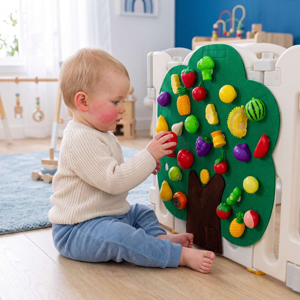 Activiteitenbord „Fruitboom” van Vilt – Montessori Leerspeelgoed