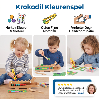 Krokodil Kleurenspel – Leerspel Met Sorteerkaarten En Houten Speelgoed