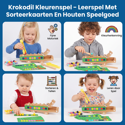 Krokodil Kleurenspel – Leerspel Met Sorteerkaarten En Houten Speelgoed