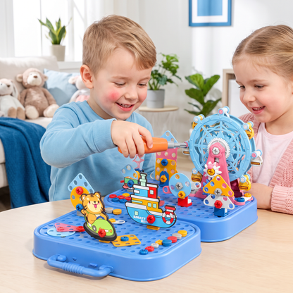 DIY-Gereedschapskist voor Kinderen met Bouwplaat, Reuzenrad en Boormachine