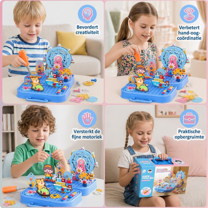 DIY-Gereedschapskist voor Kinderen met Bouwplaat, Reuzenrad en Boormachine