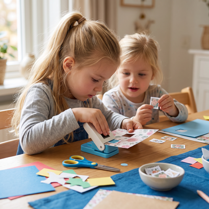 DIY-Papierponsen In Postzegelontwerp Voor Kinderknutselwerkjes