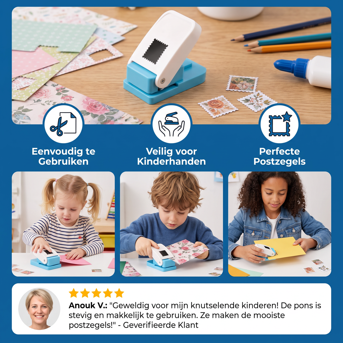 DIY-Papierponsen In Postzegelontwerp Voor Kinderknutselwerkjes