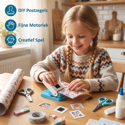 DIY-Papierponsen In Postzegelontwerp Voor Kinderknutselwerkjes