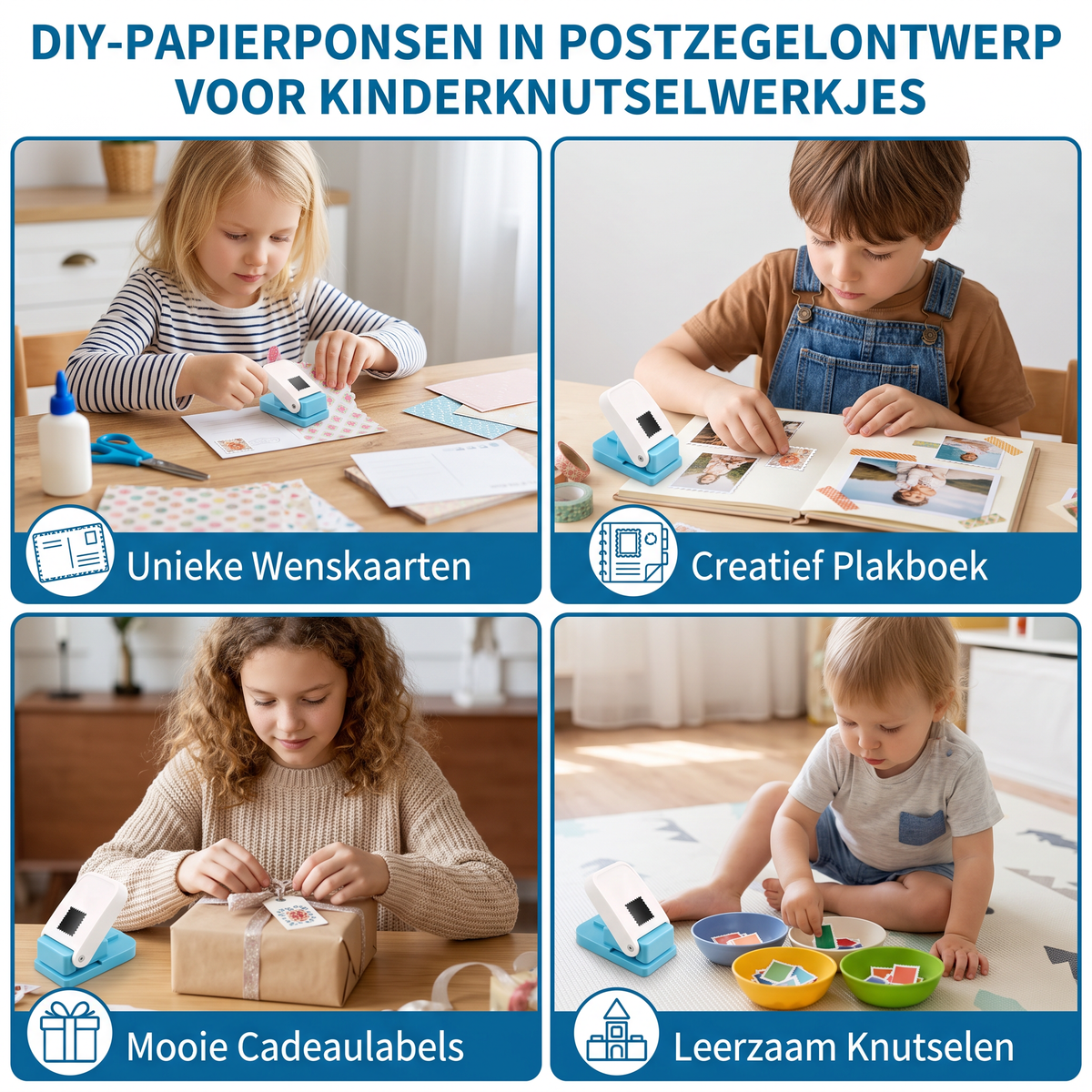 DIY-Papierponsen In Postzegelontwerp Voor Kinderknutselwerkjes