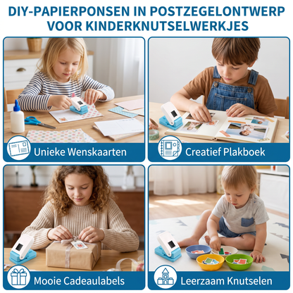 DIY-Papierponsen In Postzegelontwerp Voor Kinderknutselwerkjes