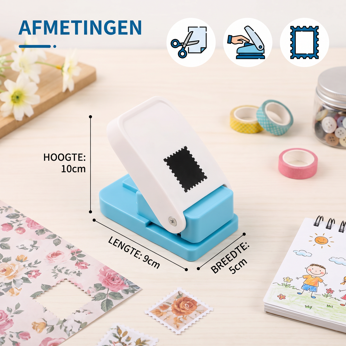 DIY-Papierponsen In Postzegelontwerp Voor Kinderknutselwerkjes