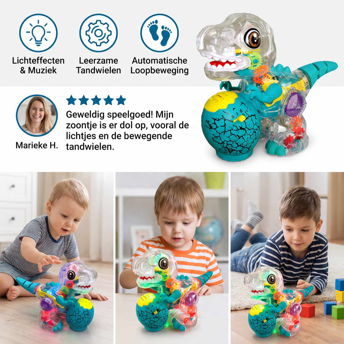 Interactief Lichtgevend Tandwiel-Dinosausspeelgoed Met Muziek & Loopbeweging