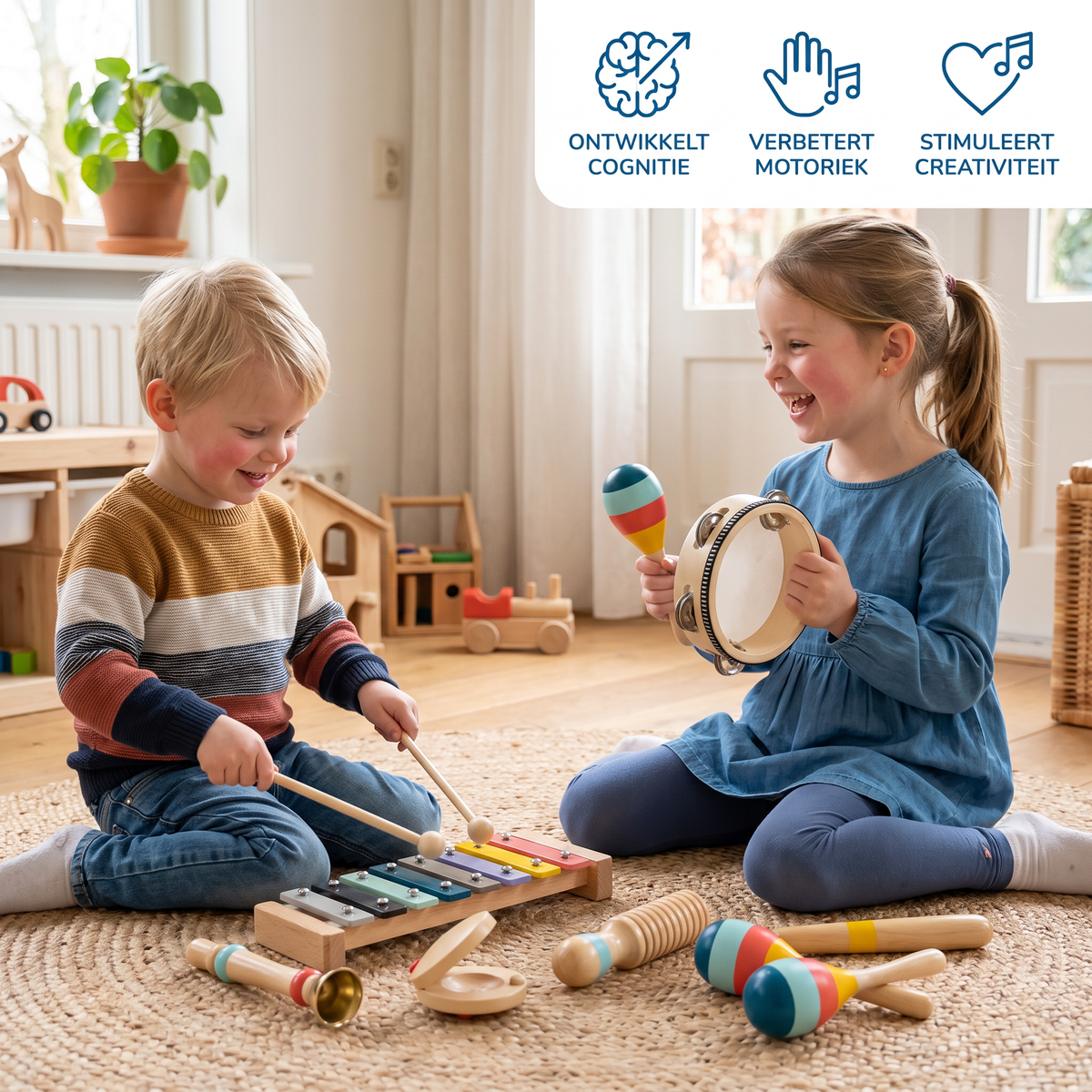 Houten Muziekinstrumentenset – Montessori-Slaginstrumenten & Ritme-Leerspeelgoed voor Kinderen