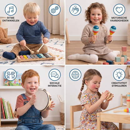 Houten Muziekinstrumentenset – Montessori-Slaginstrumenten & Ritme-Leerspeelgoed voor Kinderen