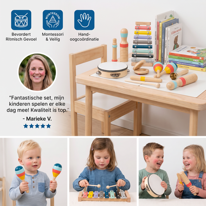 Houten Muziekinstrumentenset – Montessori-Slaginstrumenten & Ritme-Leerspeelgoed voor Kinderen