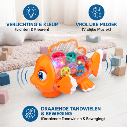 Verlichte Tandwielvis voor Kinderen – Transparant Muziek- & Bewegingsspeelgoed