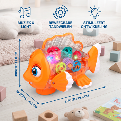 Verlichte Tandwielvis voor Kinderen – Transparant Muziek- & Bewegingsspeelgoed