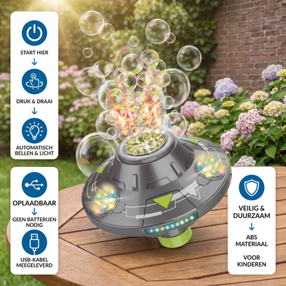 Lichtgevende UFO-Bellenblaasmachine voor Kinderen – Oplaadbare Bellenblaastol met Lichteffecten