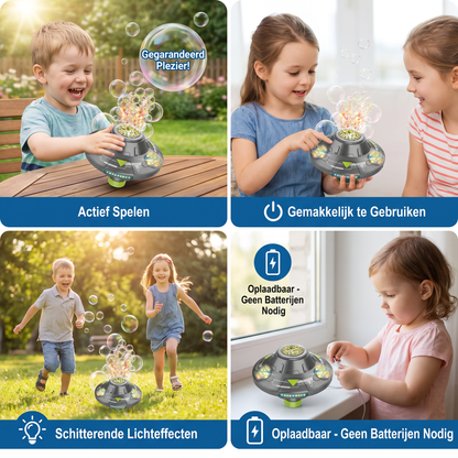 Lichtgevende UFO-Bellenblaasmachine voor Kinderen – Oplaadbare Bellenblaastol met Lichteffecten