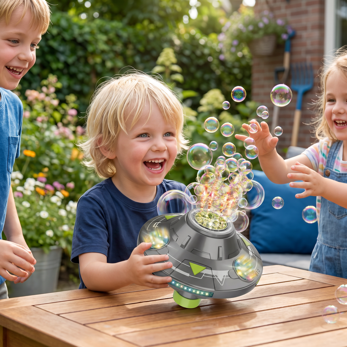 Lichtgevende UFO-Bellenblaasmachine voor Kinderen – Oplaadbare Bellenblaastol met Lichteffecten