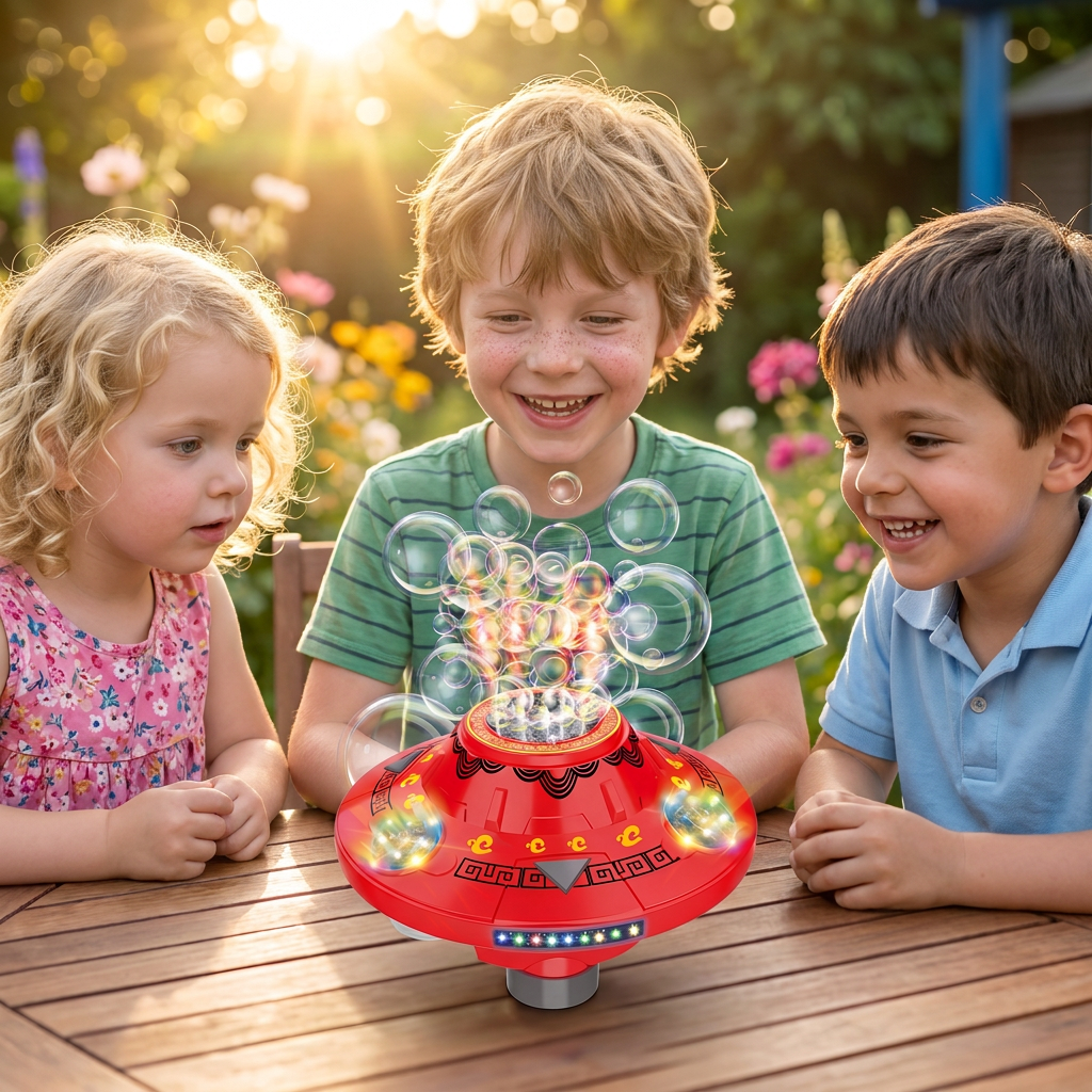 Lichtgevende UFO-Bellenblaasmachine voor Kinderen – Oplaadbare Bellenblaastol met Lichteffecten