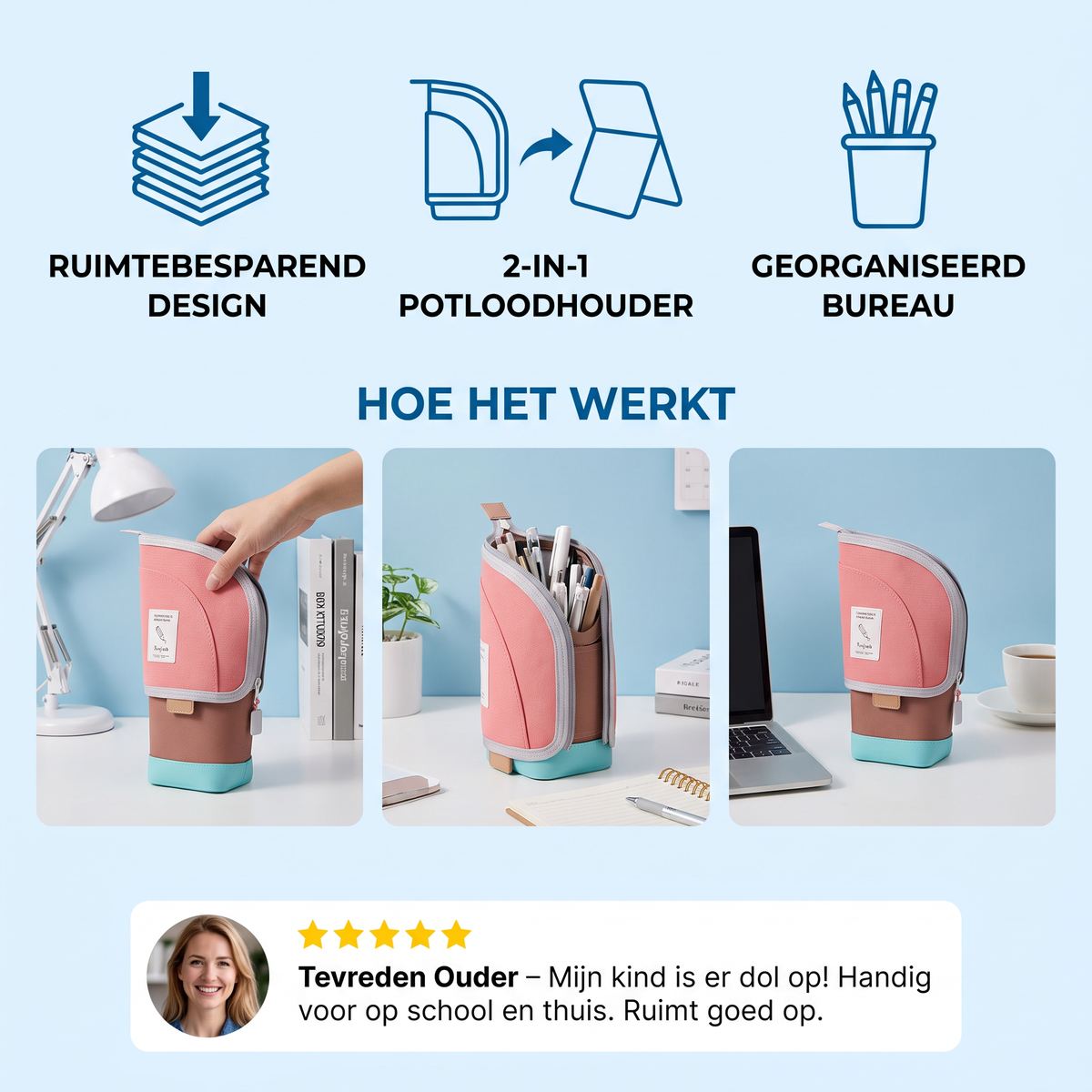 2-in-1 Pop-Up Etui met Pennenhouder – Ruimtebesparende Bureau-organizer