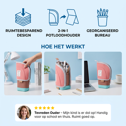 2-in-1 Pop-Up Etui met Pennenhouder – Ruimtebesparende Bureau-organizer